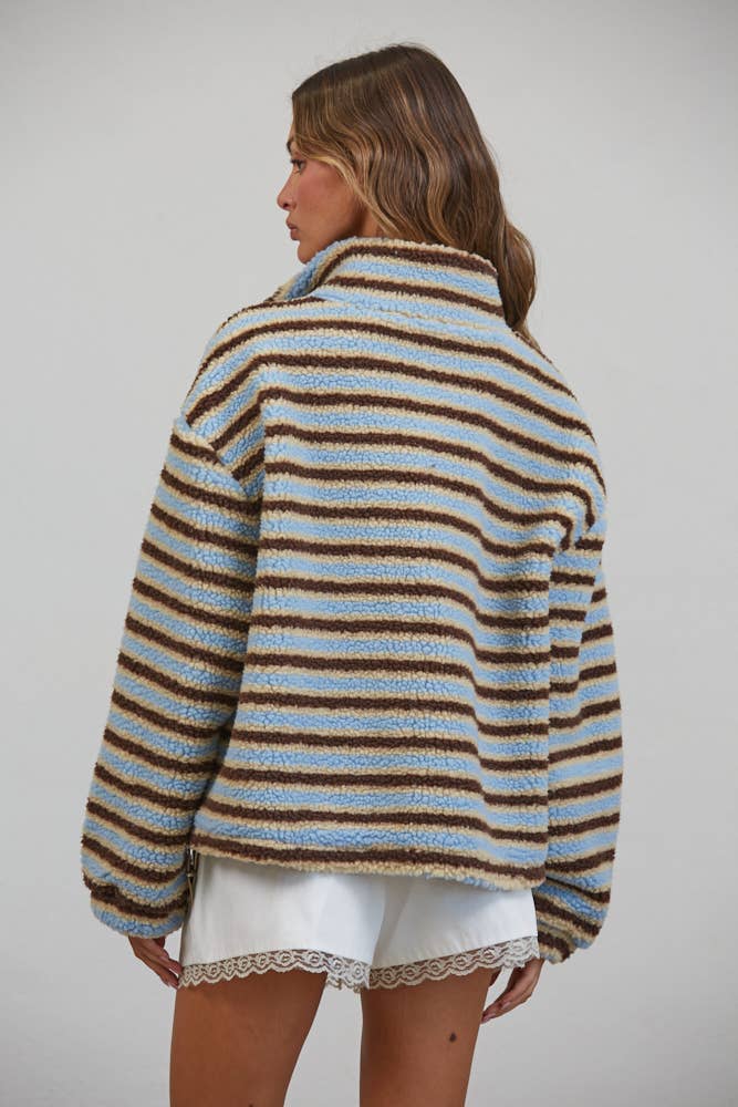 The Miley Sherpa Striped Half Zip Pullover