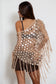 Sequin Open Crochet Fringe Knit Poncho
