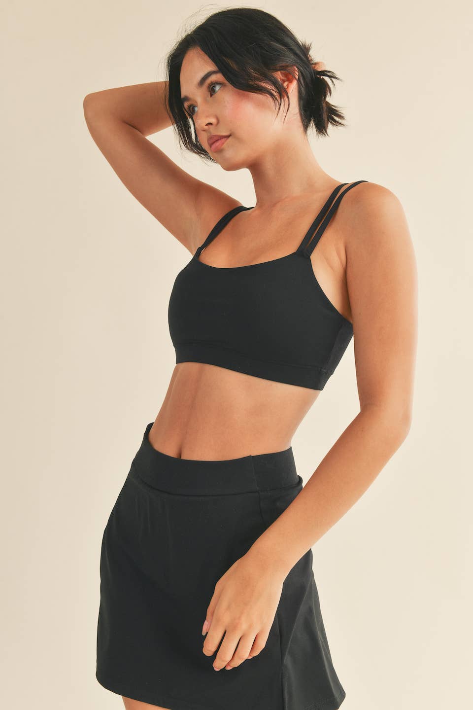 The Brianna Black  Light Support Padded Strappy Sports Bra