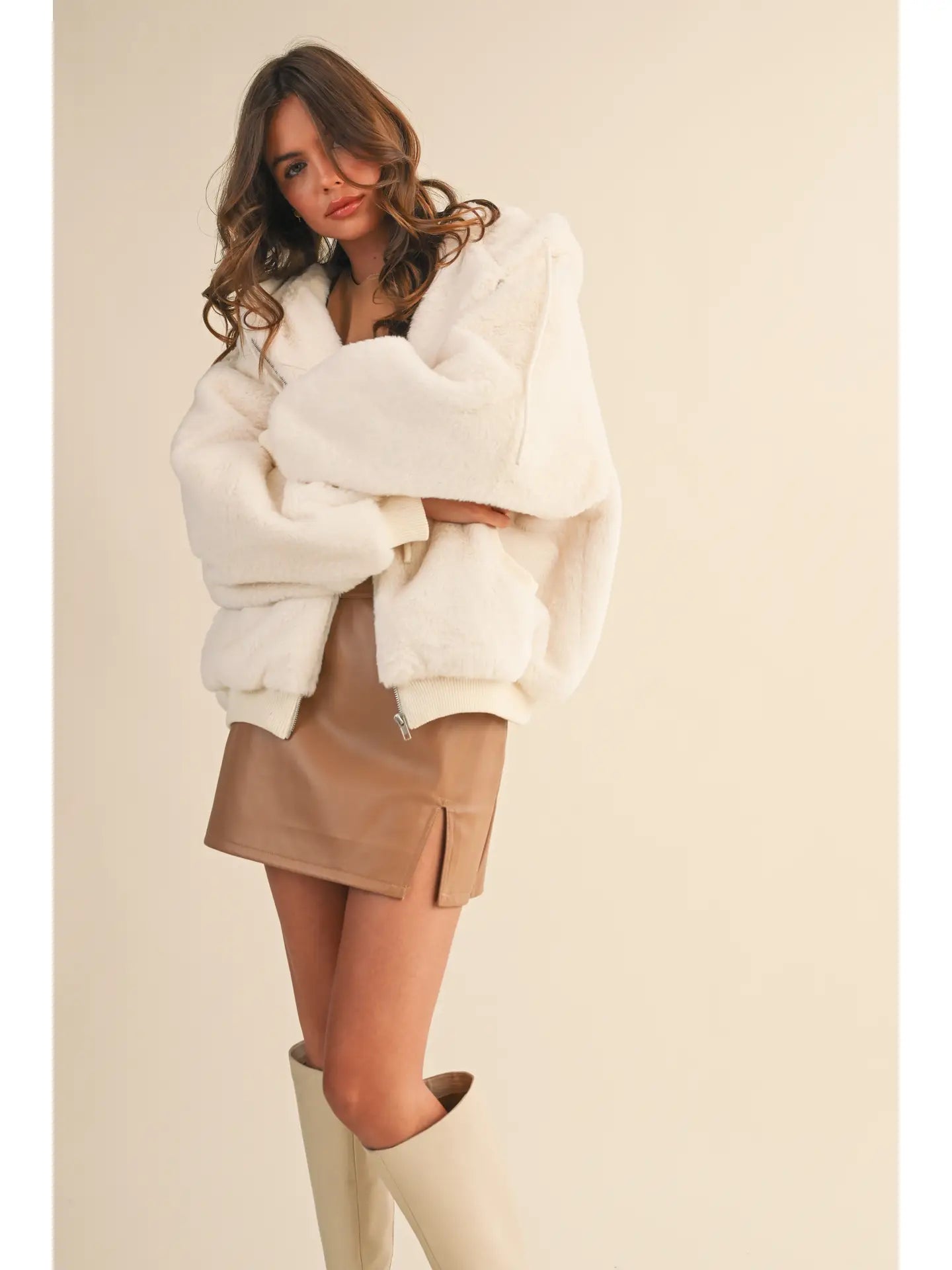 Oversized Faux Fur Hooded Jacket with Pockets