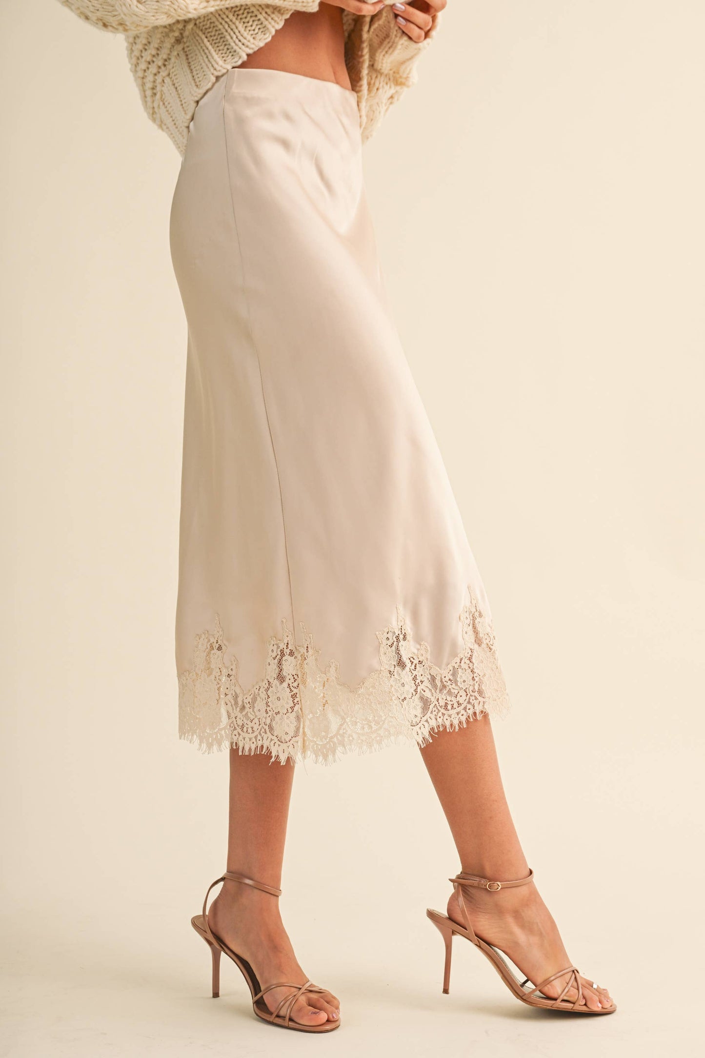 Satin Skirt with Lace Detail