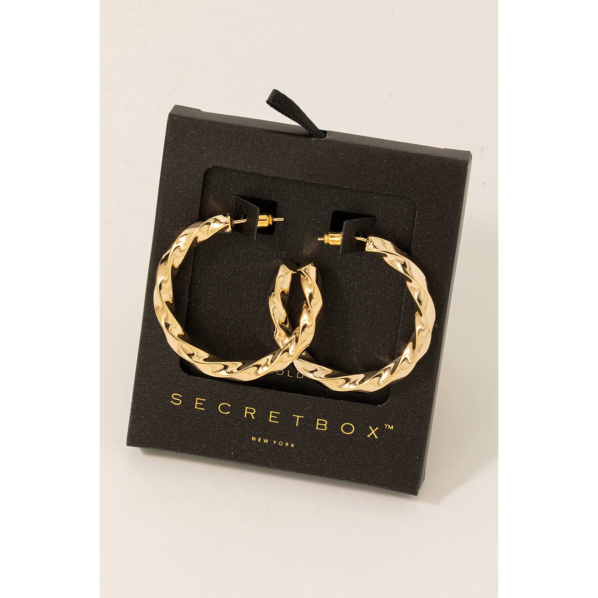 Secret Box Gold Dipped Twisted Hoop Earrings