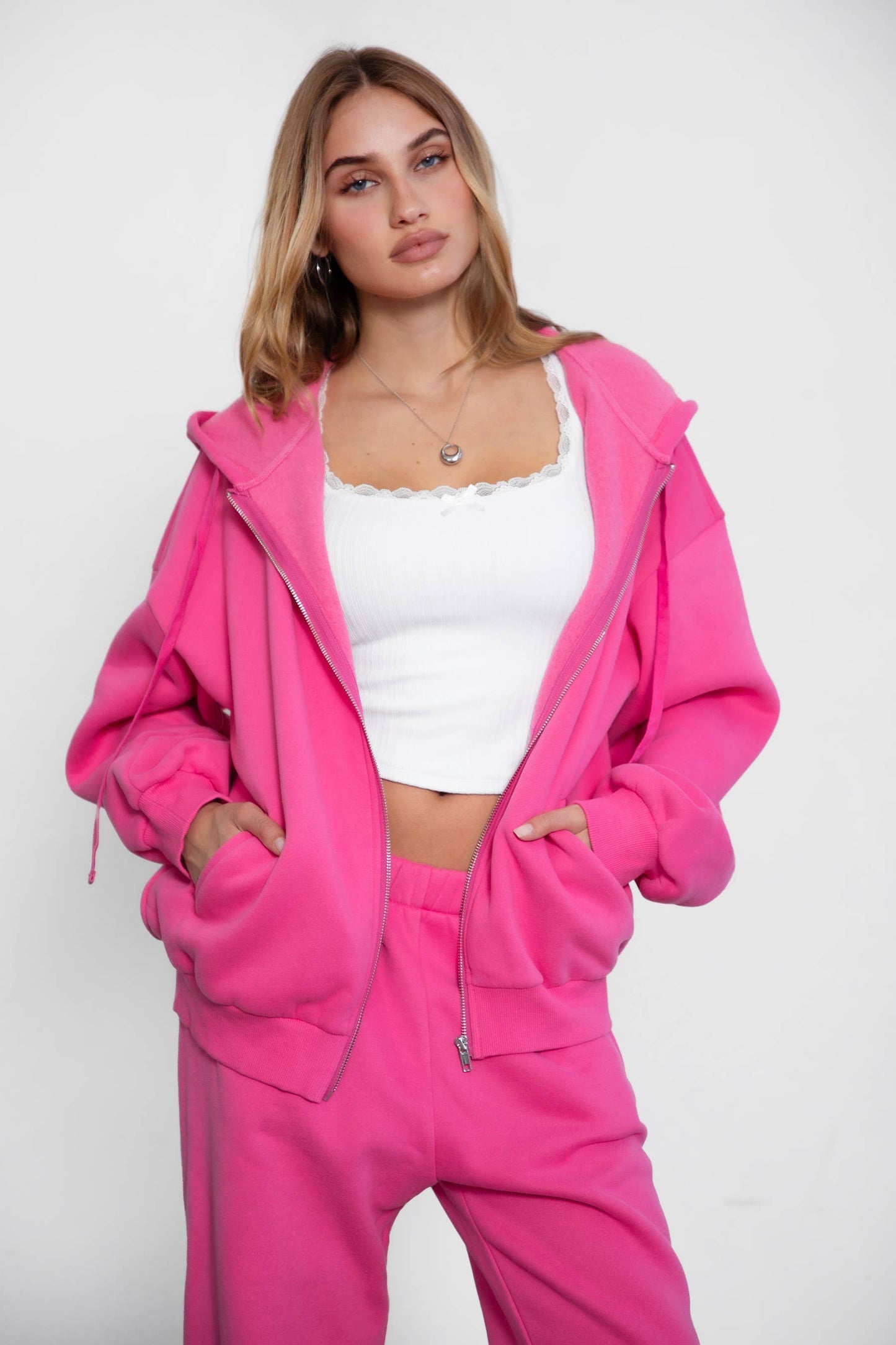 Plush Fleece Loose Fit Zip Up Hoodie With Pockets