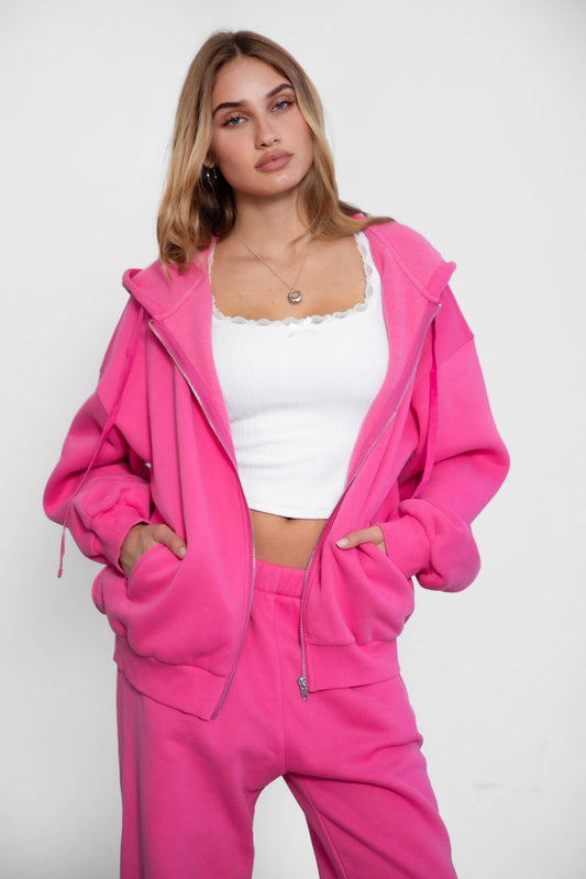 Plush Fleece Loose Fit Zip Up Hoodie With Pockets