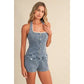 Denim Romper with Lace Detail