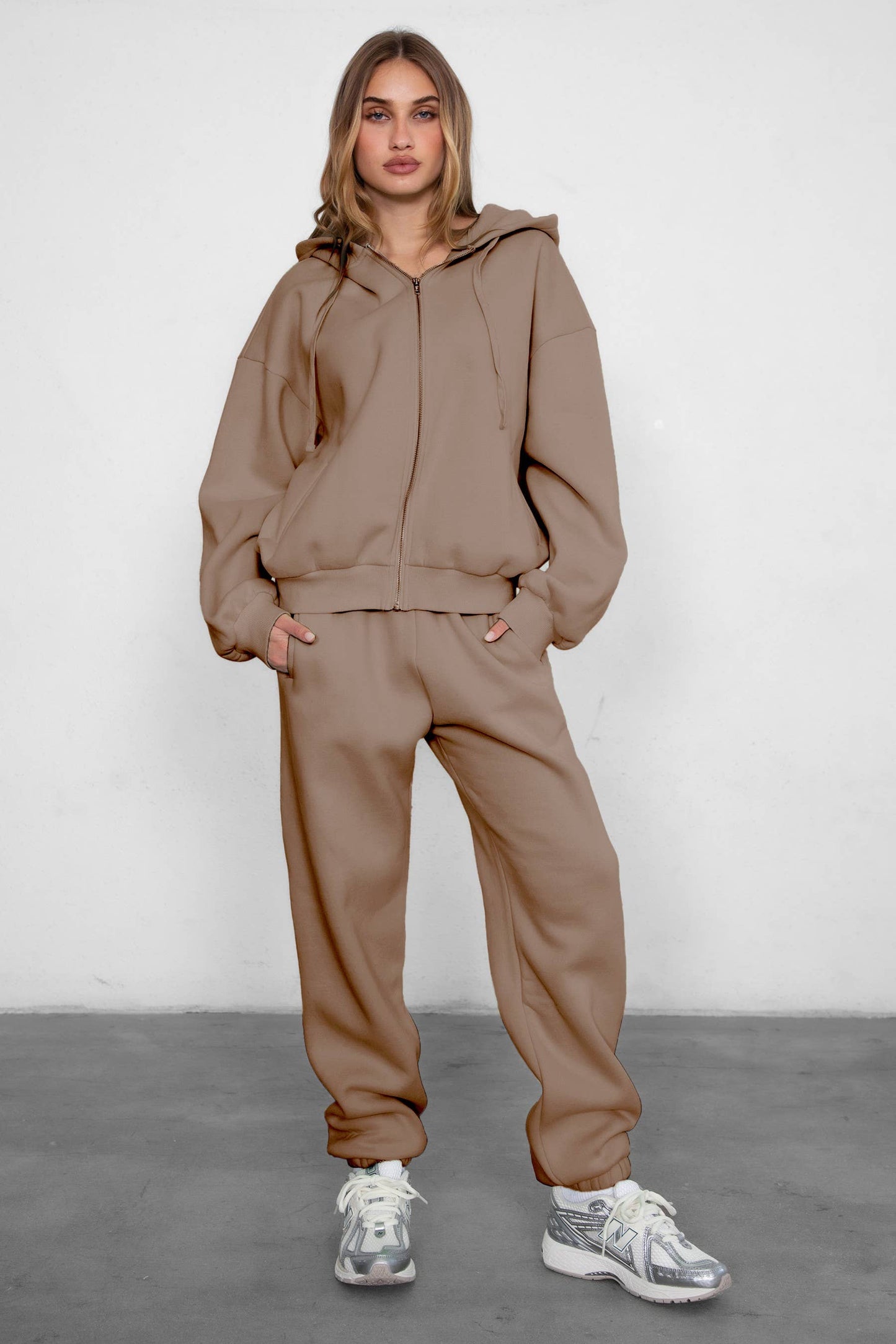Plush Fleece Loose Fit Zip Up Hoodie With Pockets
