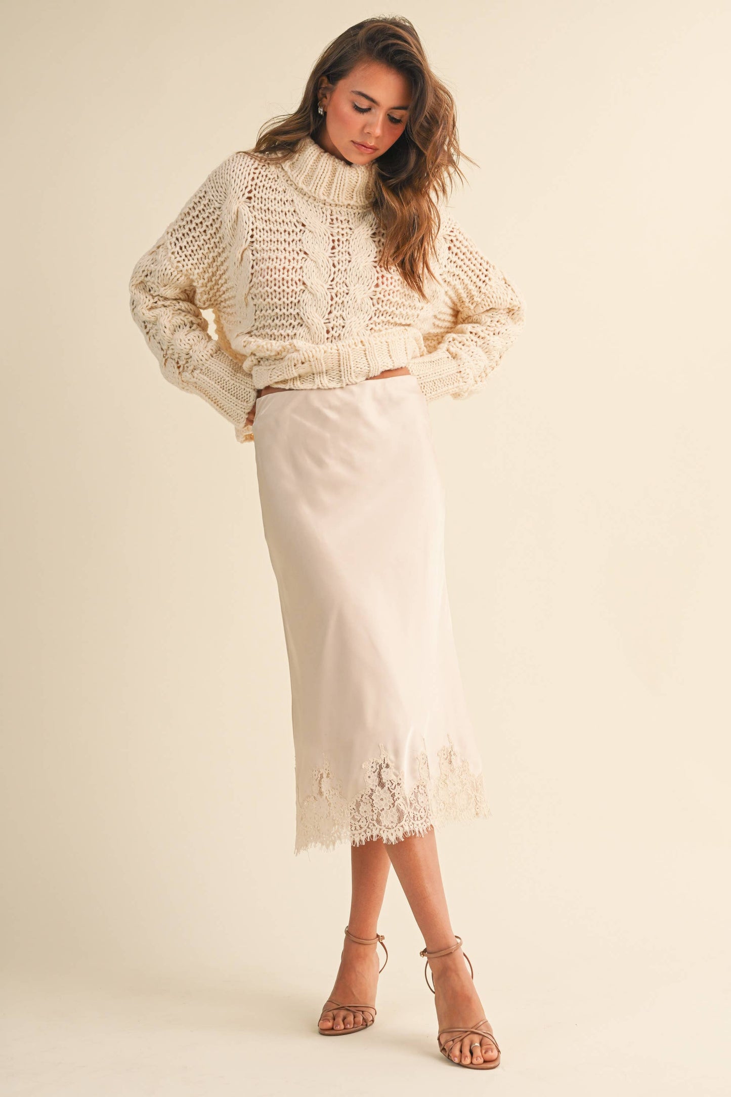 Satin Skirt with Lace Detail