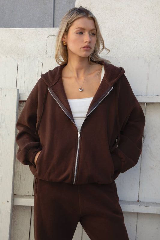 Plush Fleece Loose Fit Zip Up Hoodie With Pockets