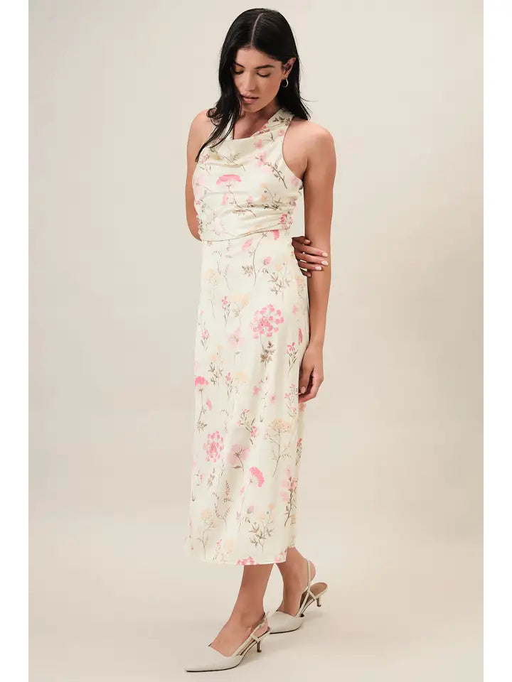 Cowl Neck Floral Dress