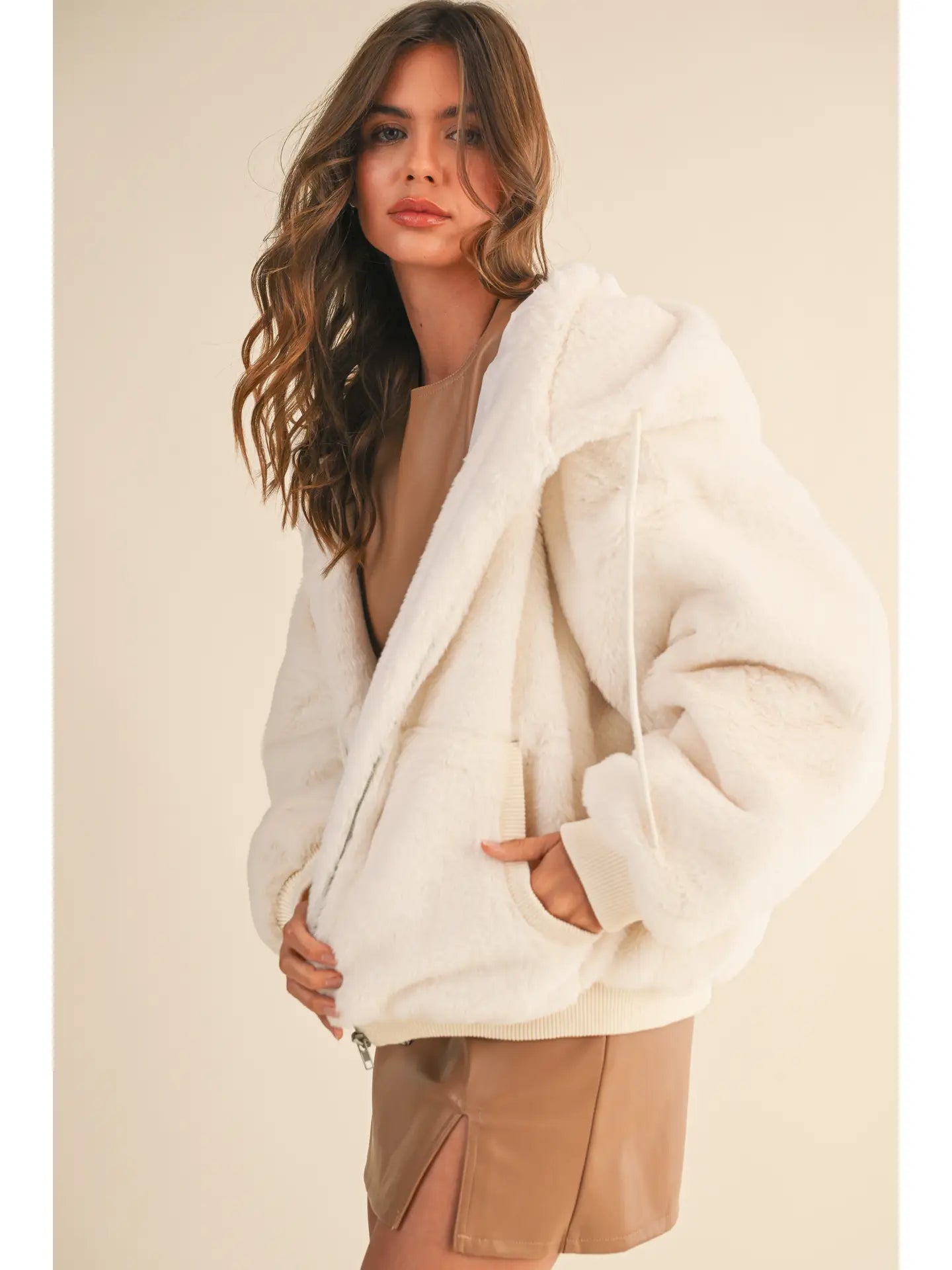 Oversized Faux Fur Hooded Jacket with Pockets