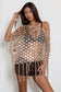 Sequin Open Crochet Fringe Knit Poncho
