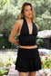 Drop Waist Flowy Double Ruffle Ruched Mini Skirt