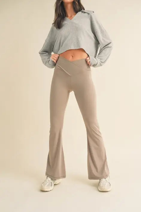 The Delaney Taupe High Waist Crossover Flare Legging