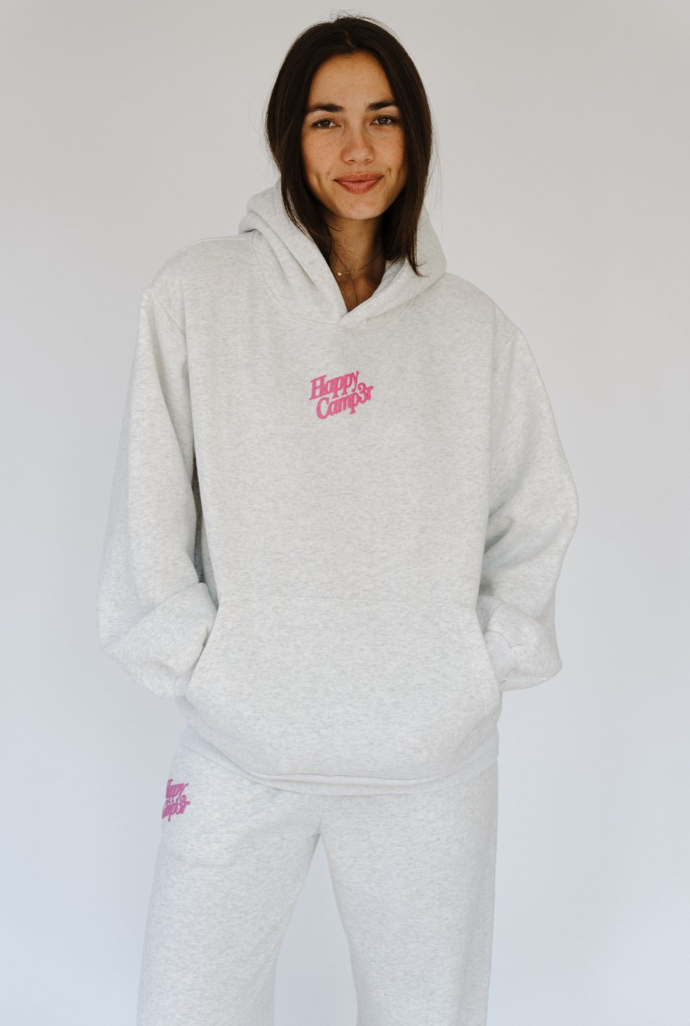 Happy Camp3r Oatmeal and Fuschia Puff Hoodie